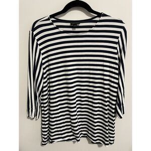J. Jill Wearever Collection Womens Short Sleeves‎ Round Neck Top Striped Blue